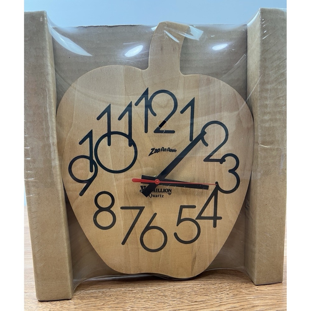 MCM Vintage Vermillion American Zap An Apple Wood Wall‎ Clock NEW in Package